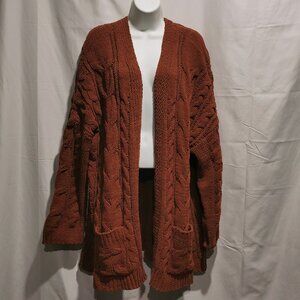 Cognac Oversized Cable Knit Cardigan Size XL NWOT #185